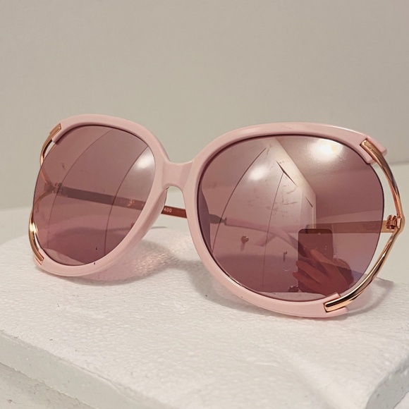 Chrome Pink and Gold Big Mirrored Square Sunglasses 59/17 141mm UV400 - Picture 1 of 11